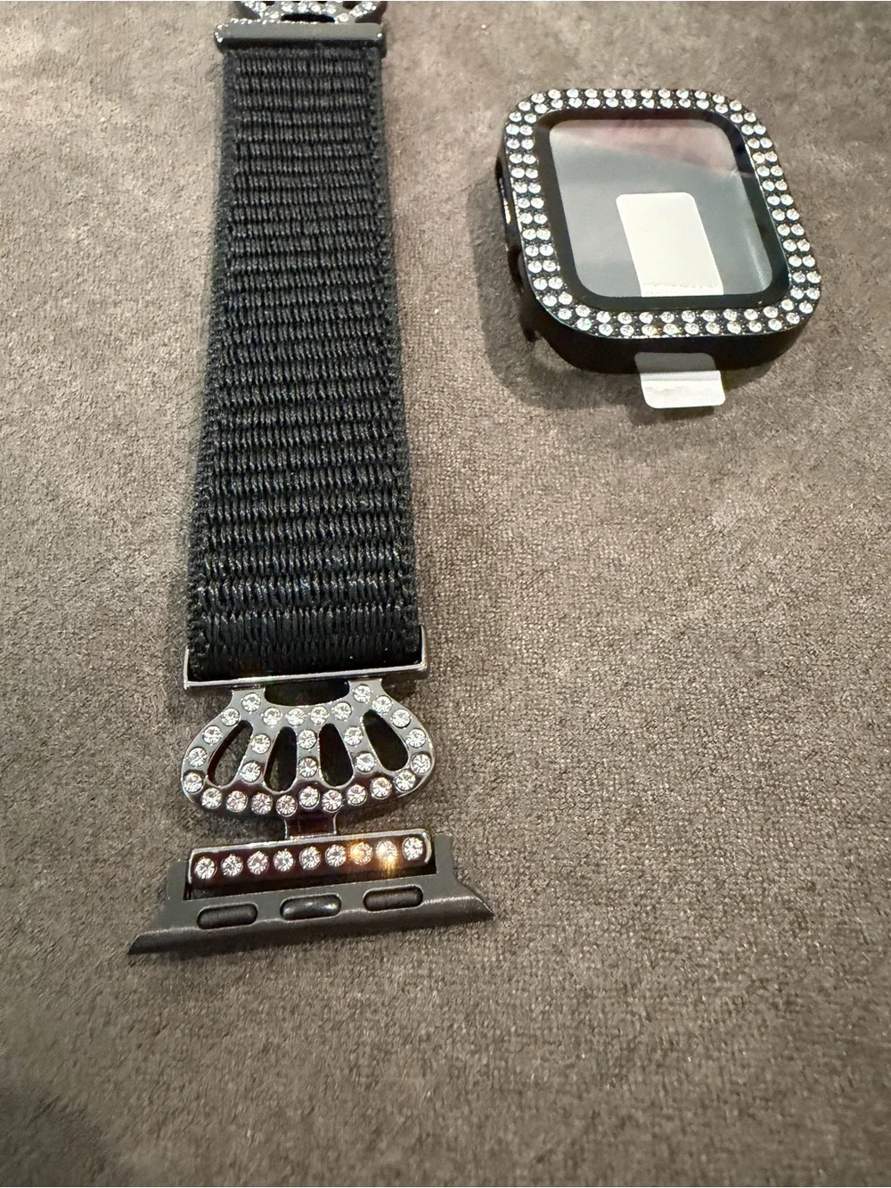 New Rhinestone Black Elastic Apple Watch Band with Crystal Case 40mm
